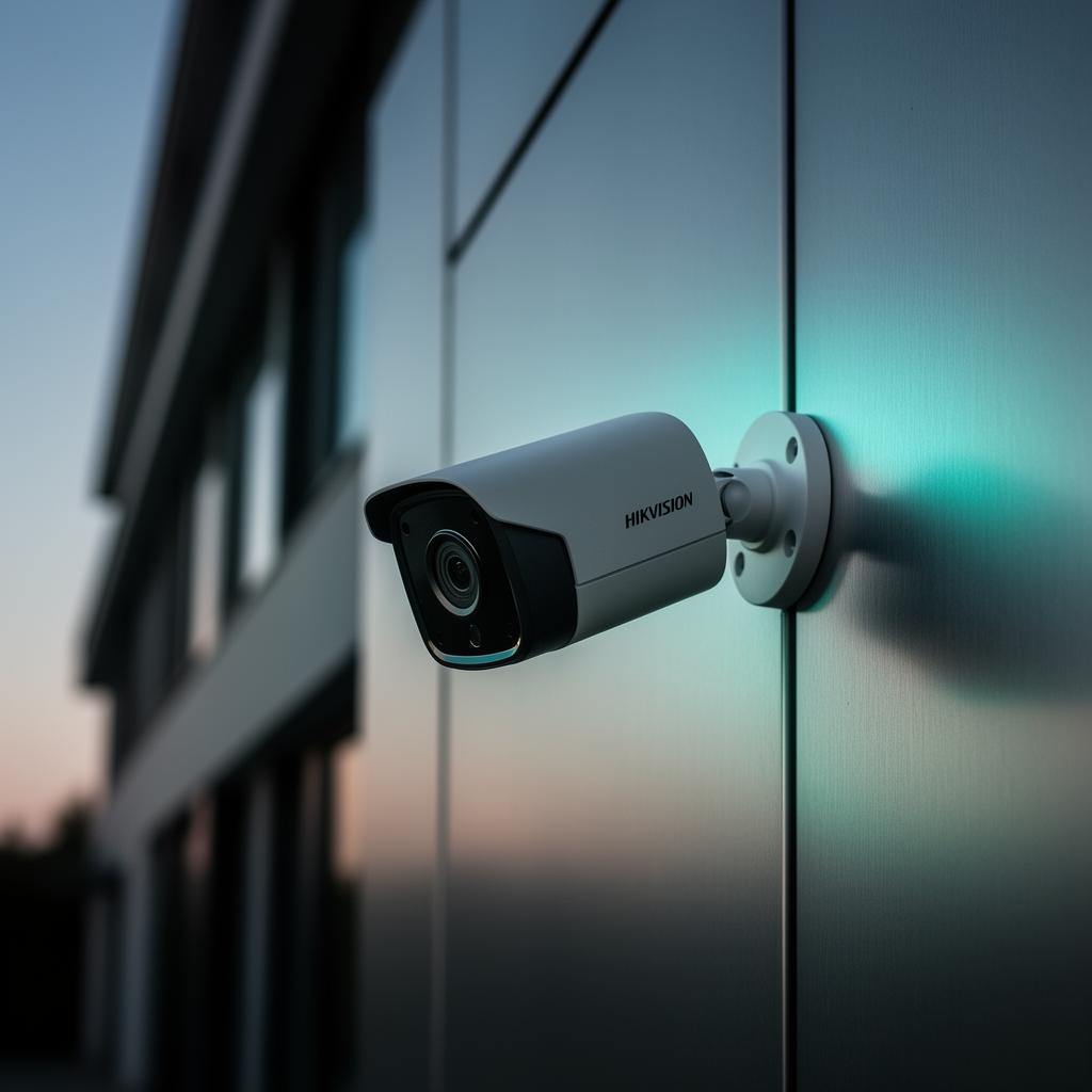 Hikvision Überwachungskamera an moderner Fassade