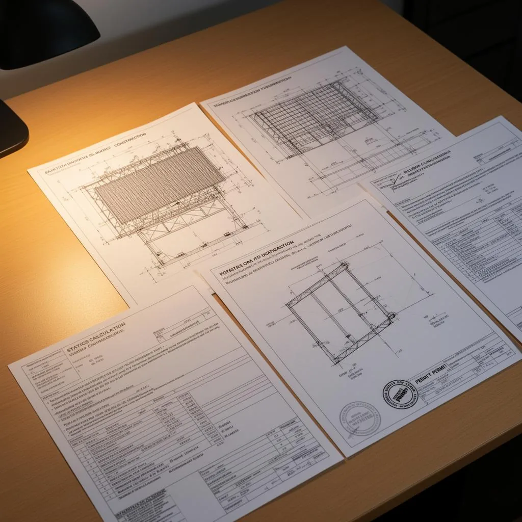 Statik-Berechnung, Bauplan und Genehmigungs-Dokumente für Outdoor-LED-Pylon