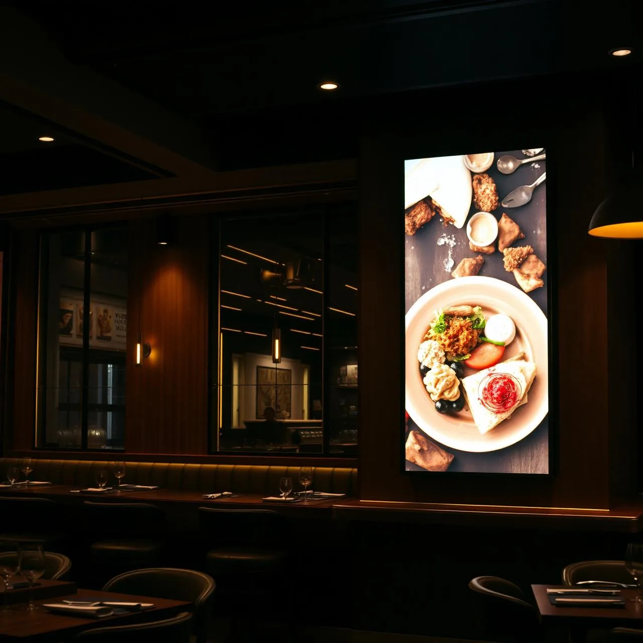 Vertikale Digital-Signage Speisekarte in einem Premium-Restaurant